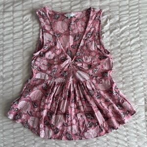 Lucky Brand Pink Floral Sleeveless Peplum Twist Top (S)